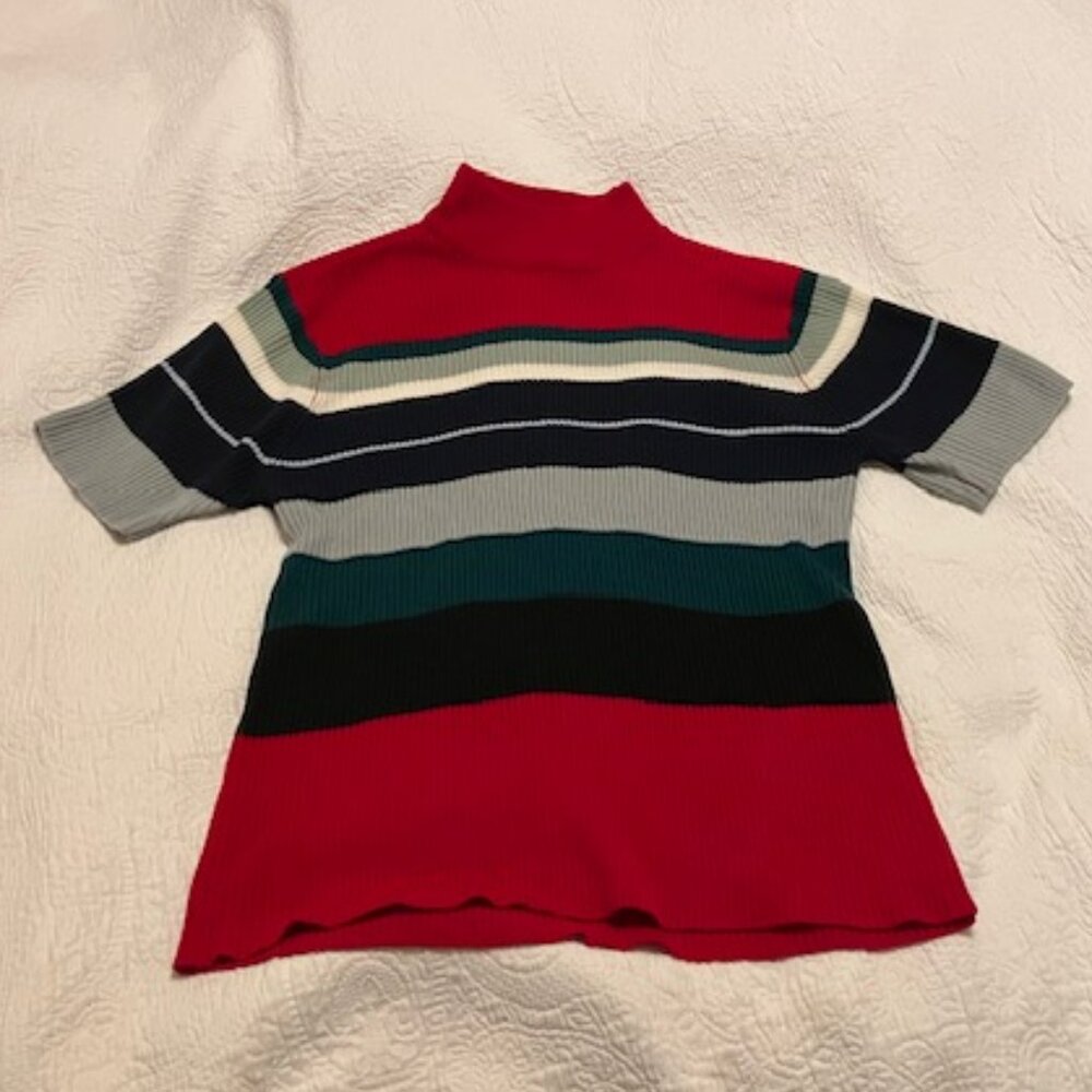 Ribbed Colorblock Mock Turtleneck